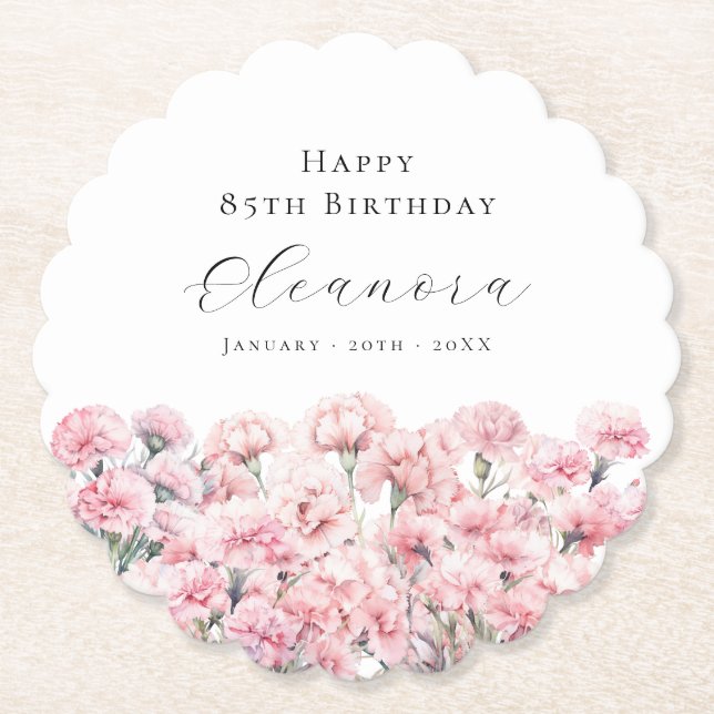 85th Birthday Pink Carnation January Birth Flower Untersetzer (Vorderseite)