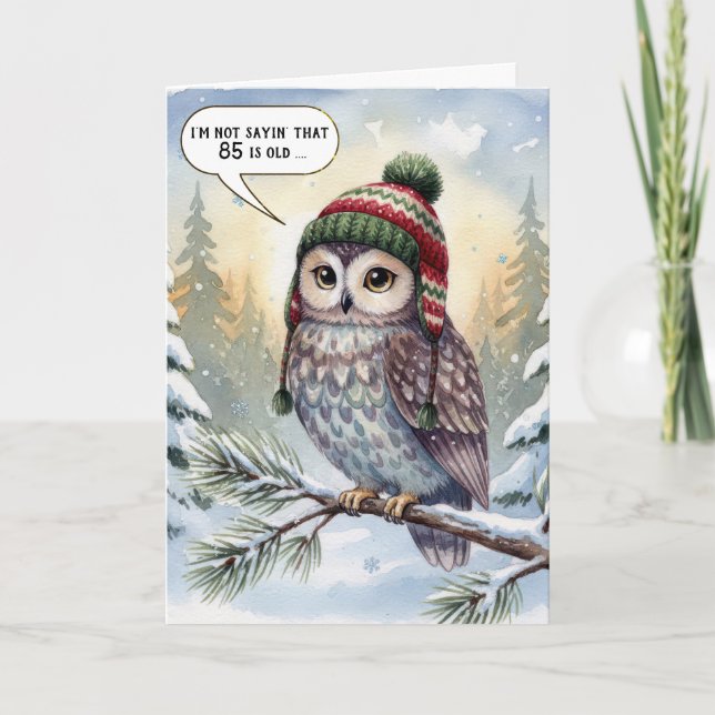 85th Birthday Watercolor Owl In Winter Hat Karte (Vorderseite)