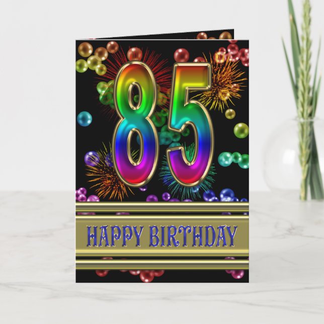 85th Geburtstag mit Regenbogenblasen und Karte (Vorderseite)