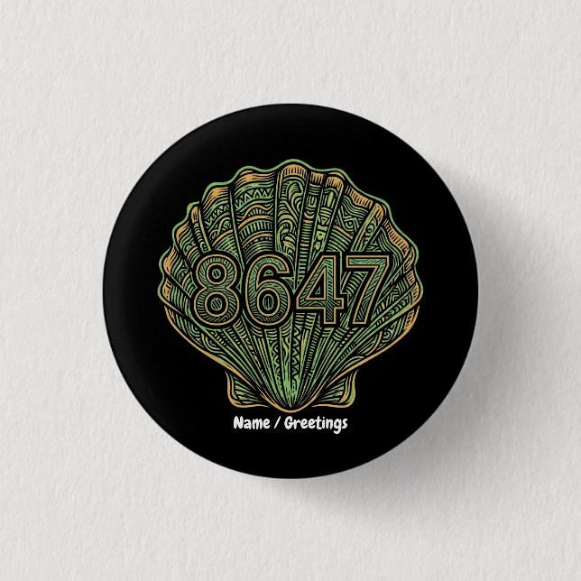 8647 Seashell Linolschnitt Sechsundachtzig Siebenu Button (Vorderseite)