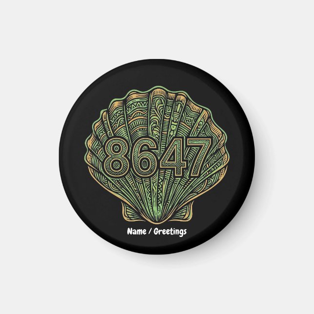 8647 Seashell Linolschnitt Sechsundachtzig Siebenu Magnet (Vorne)