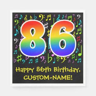 86. Geburtstag - Farbige Musiksymbole, Regenbogen Serviette