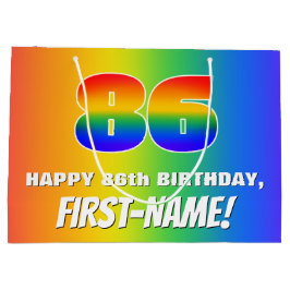 86. Geburtstag: Farbiges, lustiges Regenbogenmuste Große Geschenktüte