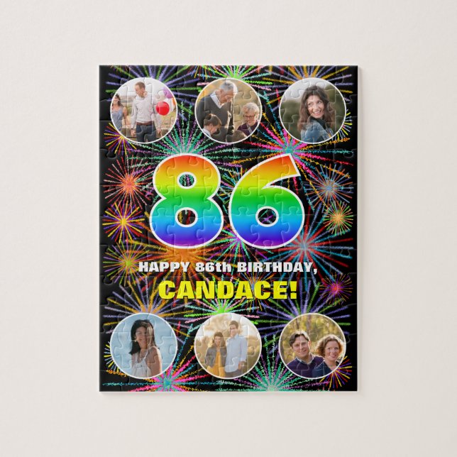 86. Geburtstag: Fun Rainbow #, Individuelle Name + Puzzle (Vertikal)