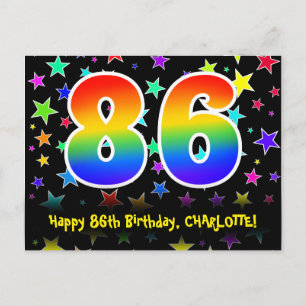 86. Geburtstag: Fun Stars Pattern, Regenbogen 86, Postkarte