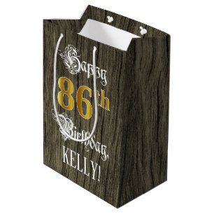 86. Geburtstag: Imitate Gold Look & Imitate Holzmu Mittlere Geschenktüte