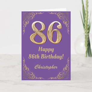 86. Geburtstag Lila und Gold Glitzer Frame Karte