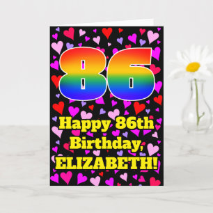 86. Geburtstag: Loving Hearts Pattern, Regenbogen  Karte