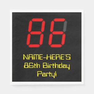 86. Geburtstag: Red Digital Clock Style "86" + Nam Serviette