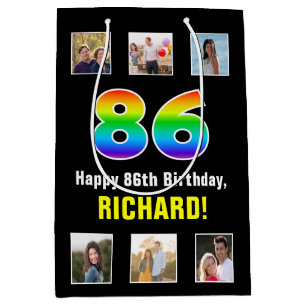 86. Geburtstag: Regenbogen "86", benutzerdefiniert Mittlere Geschenktüte
