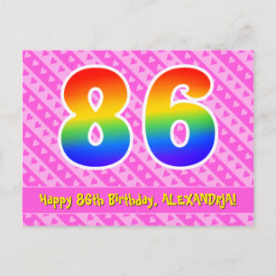86. Geburtstag: Rosa Streifen & Herz, Regenbogen 8 Postkarte