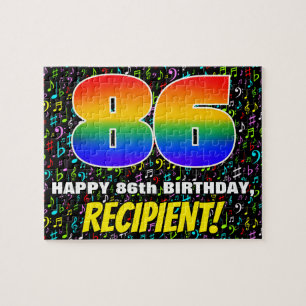 86. Geburtstag — Spaß, farbenfrohe Musiksymbole & Puzzle