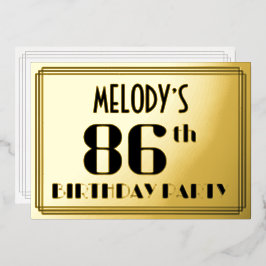 86. Geburtstagsparty: Art Deco Look "86" und Name Folieneinladung