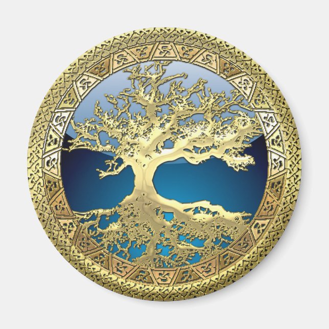 [86] Golden Celtic Tree of Life [3D] Magnet (Vorne)