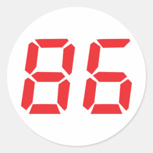 86 sechsundachtzig rote Wecker digitale Nummer Runder Aufkleber