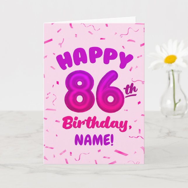86th Balloon Number Custom Name Birthday Card Karte (Kleine Pflanze)