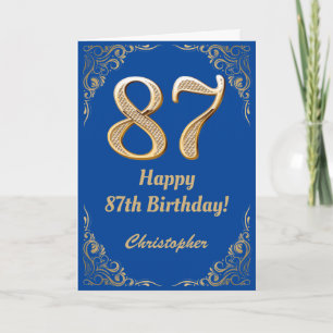 87. Geburtstag Blue and Gold Glitzer Frame Karte