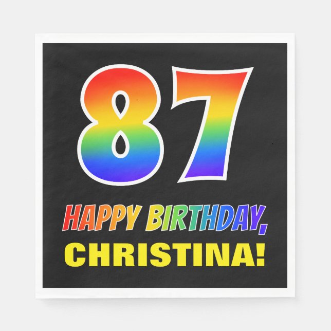87. Geburtstag: Bold, Fun, Simple, Rainbow 87 Serviette (Vorderseite)