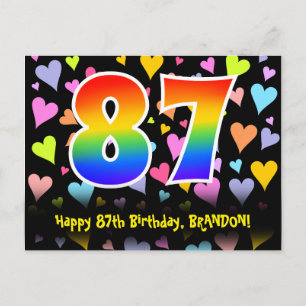 87. Geburtstag: Fun Hearts Muster, Regenbogen 87 Postkarte