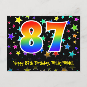 87. Geburtstag: Fun Stars Muster, Regenbogen 87, N Postkarte