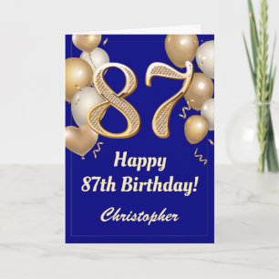 87. Geburtstag Navy Blue und Gold Balloons Confett Karte