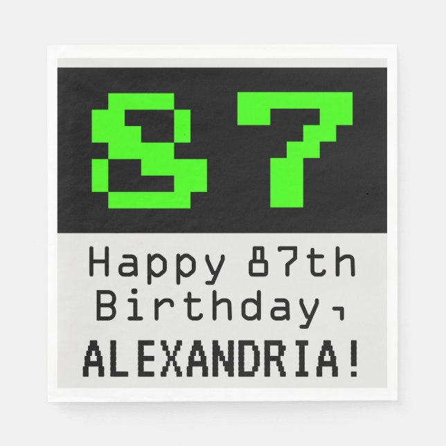 87. Geburtstag - Nerdy / Geeky Style "87" & Name Serviette (Vorderseite)