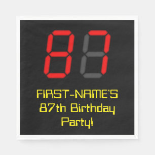 87. Geburtstag: Red Digital Clock Style "87" + Nam Serviette