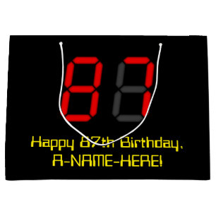 87. Geburtstag: Rote Digitaluhr im Stil "87" + Nam Große Geschenktüte