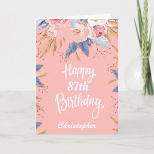 87. Geburtstag Wasserfarbe Botanisches Pink Floral Karte