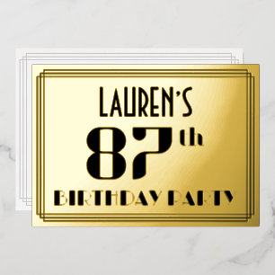 87. Geburtstagsfeier: Art Deco-Look „87“ und Name Folieneinladung