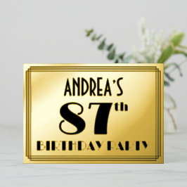 87. Geburtstagsparty — Art Deco Look "87" + Name Folieneinladung