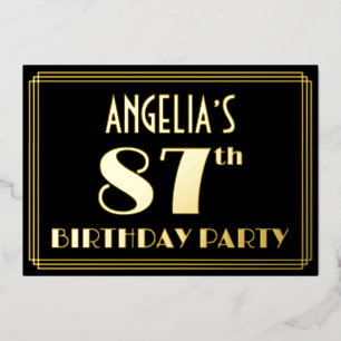 87. Geburtstagsparty: Art Deco Look "87", w/ Name Folieneinladung
