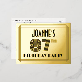 87. Geburtstagsparty ~ Art-Deco-Stil "87" + Name Folie Einladungspostkarte