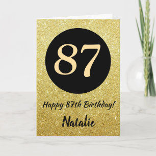 87. Happy Birthday Black and Gold Glitzer Card Karte
