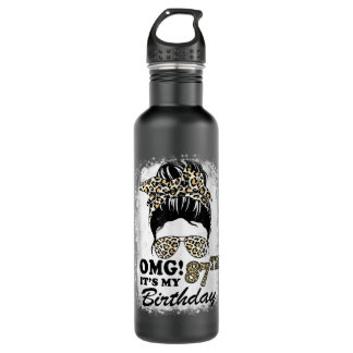 87 Jahre alt Messy Bun Leopard OMG Es ist mein 87. Edelstahlflasche