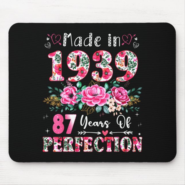 87 Year Old Made In 19&#  Floral 87th Birthday Wo Mousepad (Vorne)