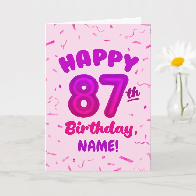 87th Balloon Number Custom Name Birthday Card Karte (Kleine Pflanze)