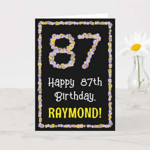 87th Birthday: Floral Flowers Number, Custom Name Karte