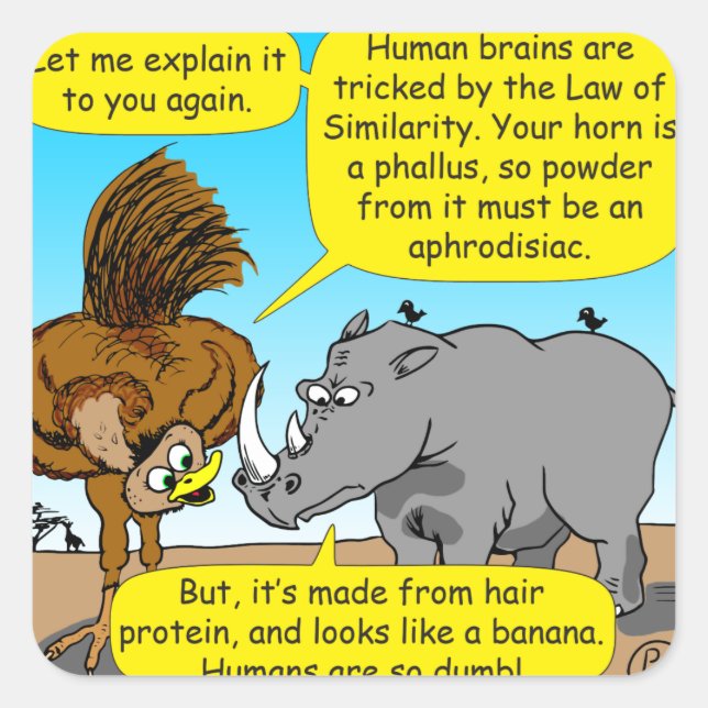 889 Rhino phallus Cartoon Quadratischer Aufkleber (Vorderseite)