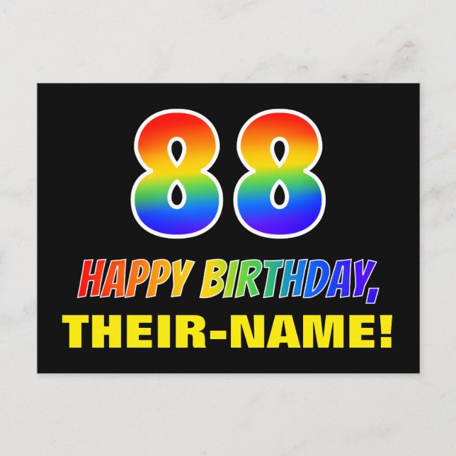 88. Geburtstag: Bold, Fun, Simple, Rainbow 88 Postkarte (Vorderseite)