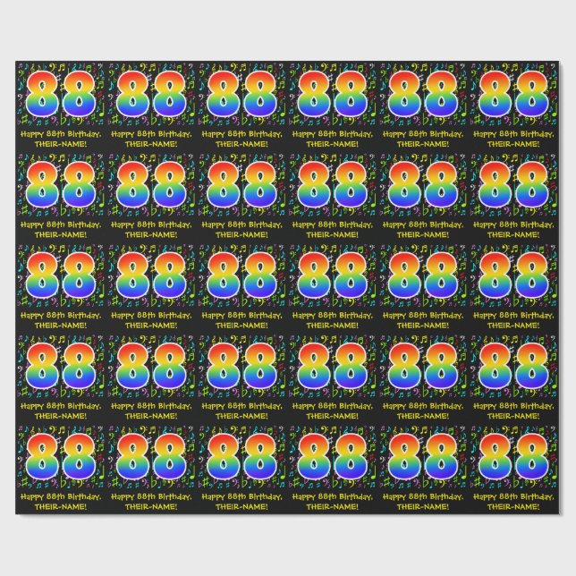 88. Geburtstag: Farbige Musiksymbole, Regenbogen 8 Geschenkpapier (Flach)
