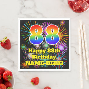 88. Geburtstag: Fun Fireworks Muster + Regenbogen Serviette