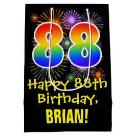 88. Geburtstag: Fun Fireworks Pattern + Rainbow 88 Mittlere Geschenktüte
