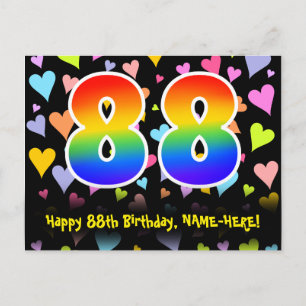 88. Geburtstag: Fun Hearts Pattern, Regenbogen 88 Postkarte