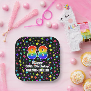 88. Geburtstag: Fun Stars Muster und Regenbogen "8 Pappteller
