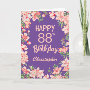 88. Geburtstag Lila Pink Peach Aquarell Floral Karte