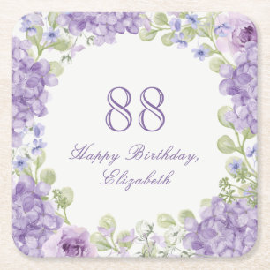 88. Geburtstag Papieruntersetzer Elegant Lila Blum Rechteckiger Pappuntersetzer
