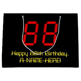 88. Geburtstag: Red Digital Clock Style "88" + Nam Große Geschenktüte