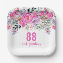 88. Geburtstag rosa Blüte Pappteller