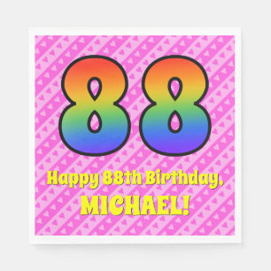 88. Geburtstag: Rosa Streifen und Herz, Regenbogen Serviette